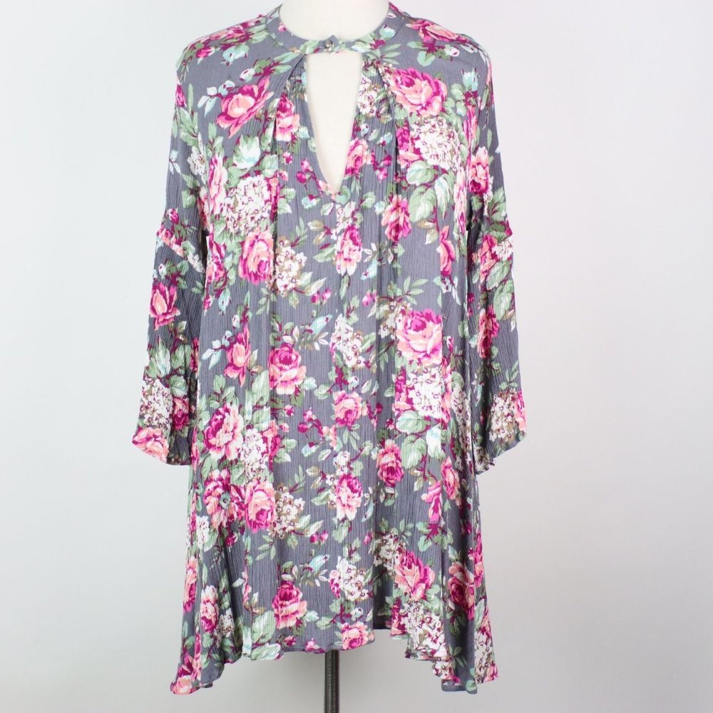 Umgee USA Womens Small Jade Floral Trapeze Swing Dress